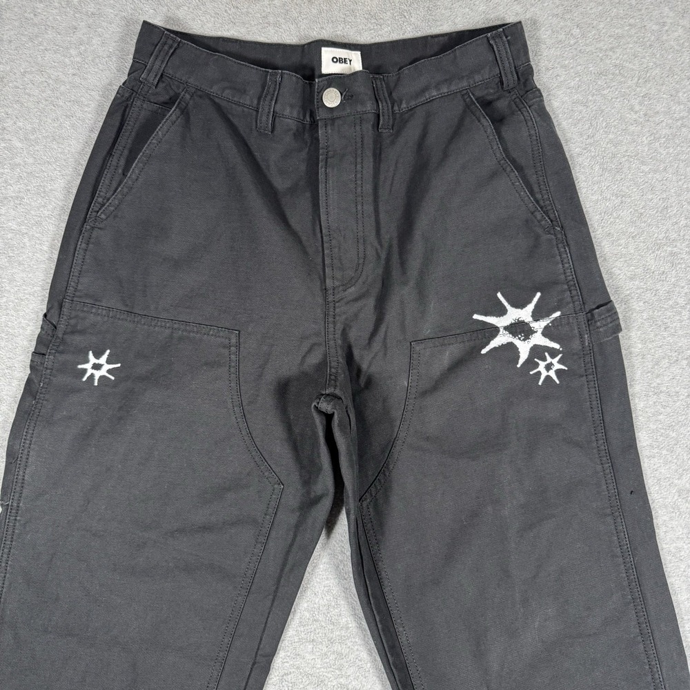 OBEY Carpenter Pants Men's 30 Black White Graphic Utility Workwear Streetwear - Picture 3 of 10